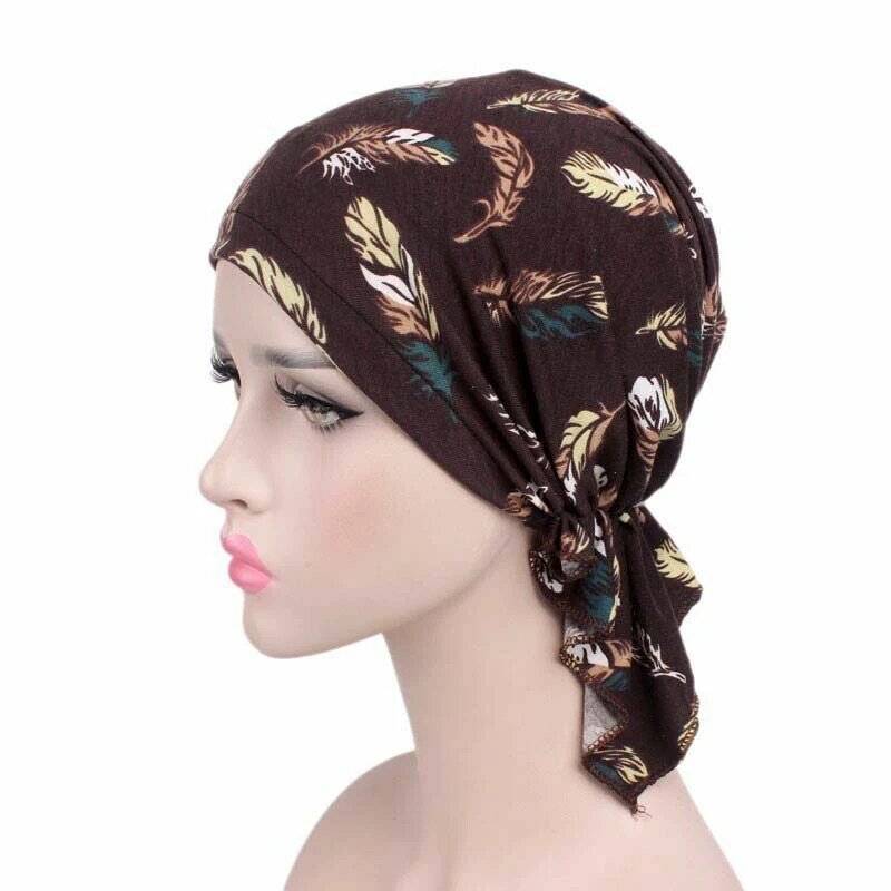 2021 جديد الموضة طباعة امرأة قبعة عمامة لينة مطاطا الزهور سيدة مسلم غطاء الرأس التفاف وشاح الرأس الحجاب قبعات Turbante الإناث