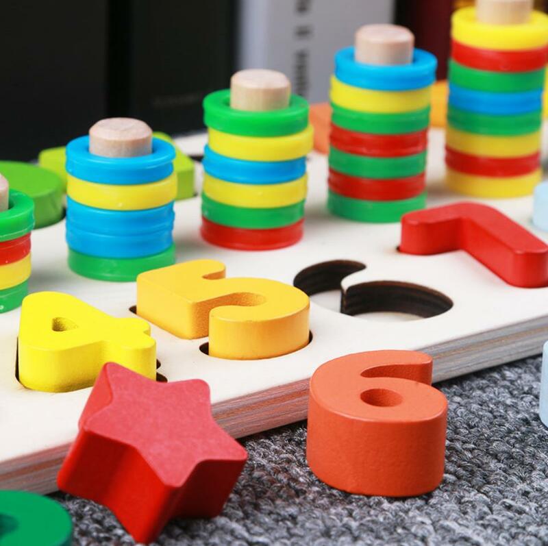 لعبة دائرة قوس قزح بأشكال أرقام خشبية للأطفال ، لعبة مطابقة ، تنمية الذكاء ، جديدة ، ثلاثة في واحد