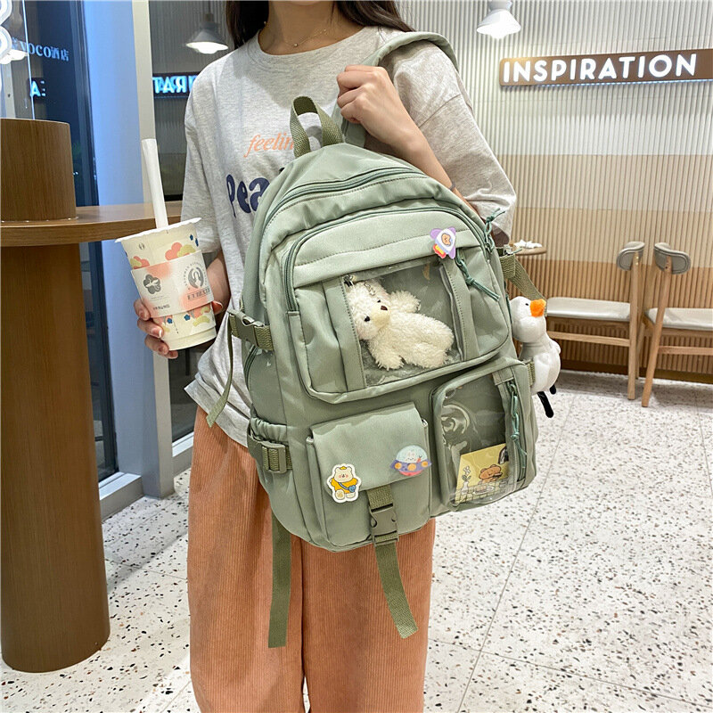 Kawaii فتاة السفر كتاب حقائب حقيبة ظهر بسعة كبيرة مقاوم للماء النايلون الإناث حقيبة مدرسية كلية سيدة حقائب الكمبيوتر المحمول