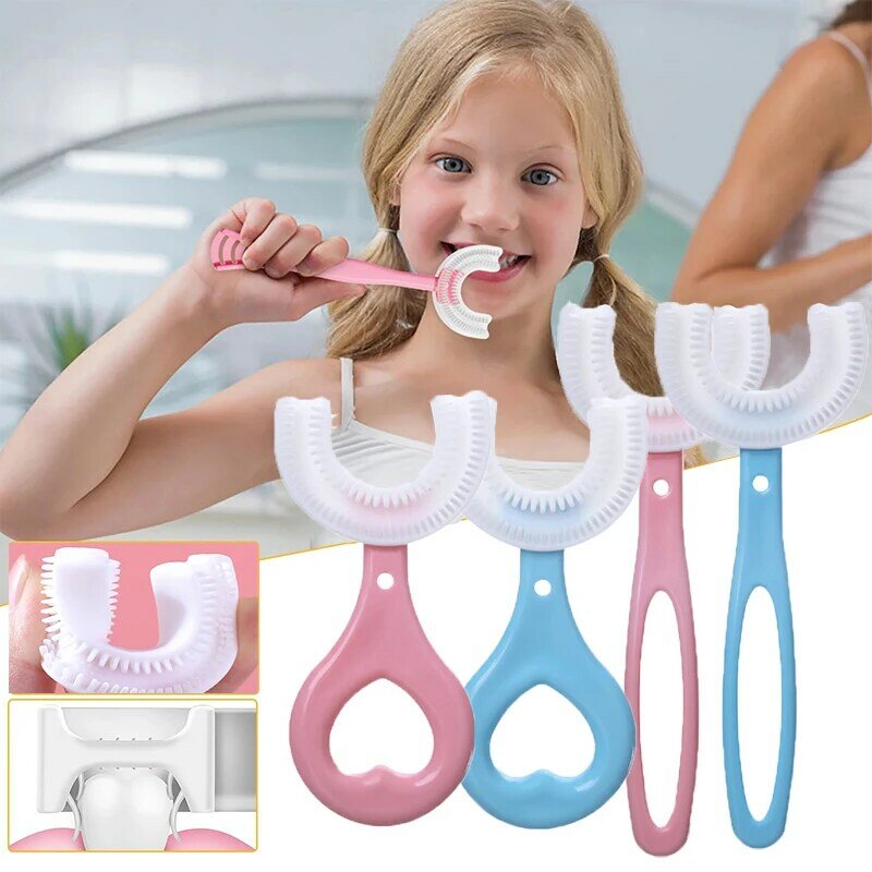 فرشاة أسنان للأطفال 360 درجة على شكل حرف U فرشاة أسنان للرضع فرشاة ناعمة من السيليكون لتنظيف أسنان الأطفال والعناية بالفم