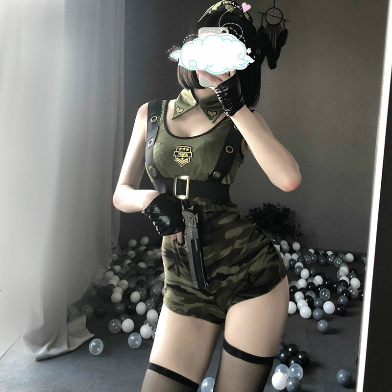 فستان فتاة رائعة زي جندي الجيش لعب الأدوار ثوب نسائي مثير ملابس داخلية لحفلة هالوين المدربين العسكريين زي تأثيري E6V