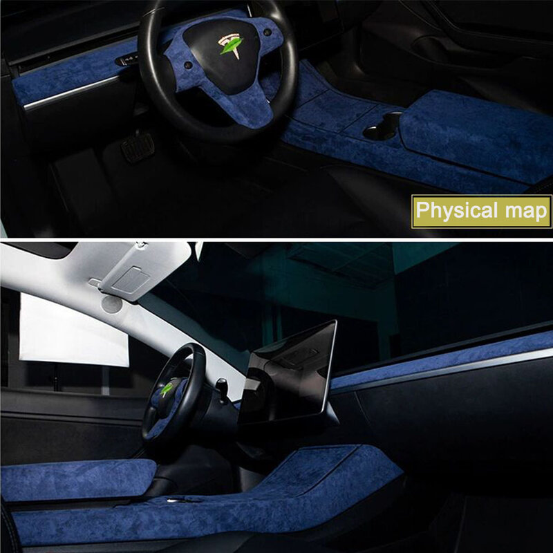 جديد تسلا نموذج 3 الملحقات الداخلية الجلد المدبوغ غطاء ل Model3 / Y وحدة التحكم المركزية مسند الذراع صندوق عجلة القيادة لوحة القيادة فتحات الهواء