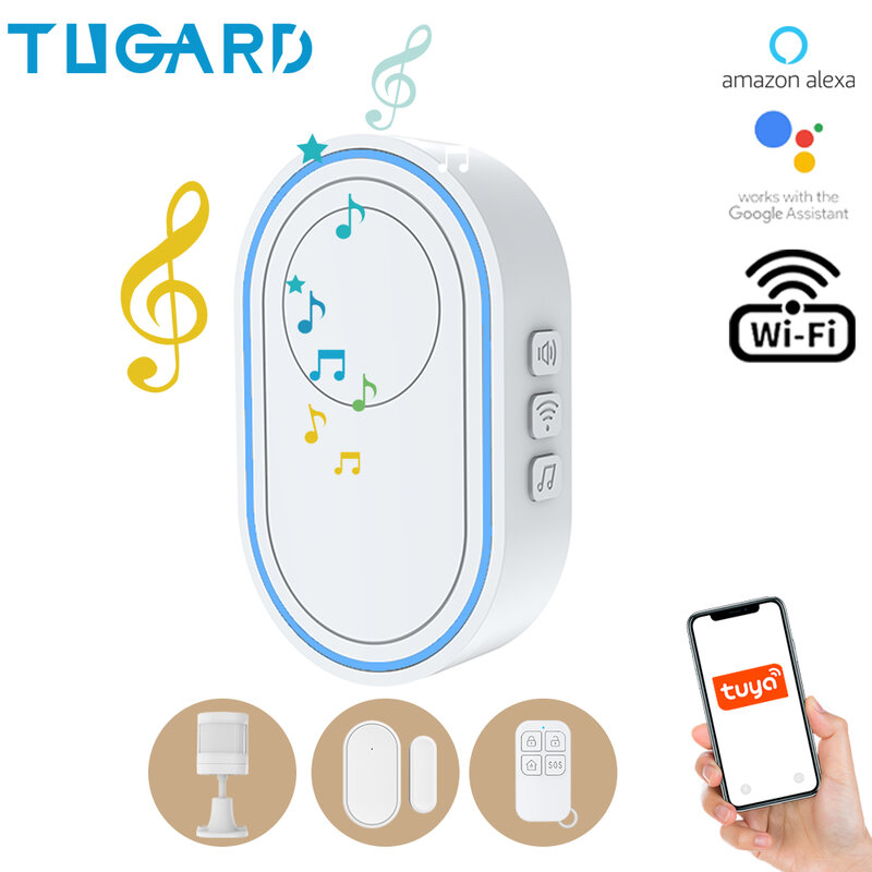 TUGARD DB11 Tuya واي فاي جرس باب ذكي نظام إنذار أمان المنزل 58 تطبيقات الصوت التحكم زر اللمس 433MHz لاسلكي المنزل لص