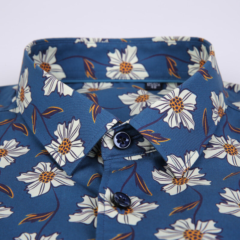 الرجال عطلة الشاطئ عادية الأزهار طباعة قمصان هاواي جيب تصميم أقل طويلة الأكمام القياسية صالح أنيق الزهور القطن قميص