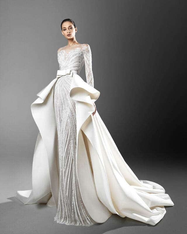 فستان زفاف بتصميم حورية البحر مع ذيل قابل للفصل ، وأكمام طويلة ، وتزيين ، مقاس كبير ، مجموعة 2021 #4