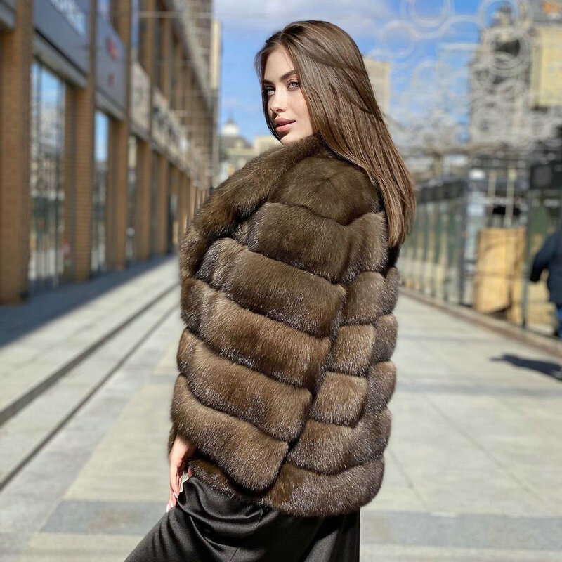 النساء منتصف طول الثعلب الفراء معطف الطبيعية عالية الجودة 2021 الشتاء موضة حقيقية الثعلب الفراء سترة بدوره إلى أسفل طوق العصرية الفراء الزي
