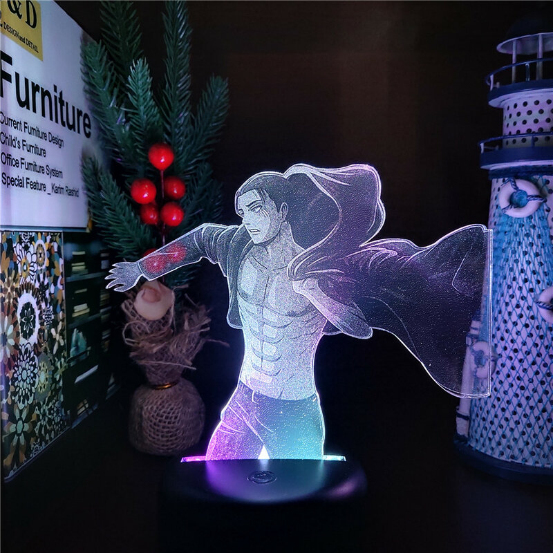 هجوم على جبابرة LED مصباح Eren Jaeger ثلاثية الأبعاد أنيمي ضوء الليل ل ديكور غرفة نوم طفل امب ديكور المنزل لامبارا مانغا هدايا الطفل #6
