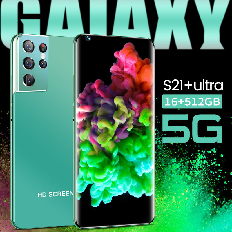 هاتف محمول Galax S21 Ultra بشاشة 7.3 بوصة عالية الدقة 4G/5G Android10 التعرف على الوجه نسخة عالمية غير محددة للهواتف الذكية