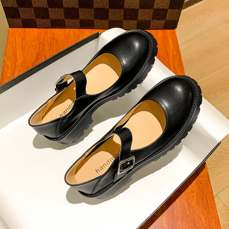 AIYUQI أحذية نسائية سميكة القاع 2021 الصيف جديد جلد طبيعي ماري جين الأحذية الإناث الموضة الرجعية سيدة طالب فتاة الأحذية