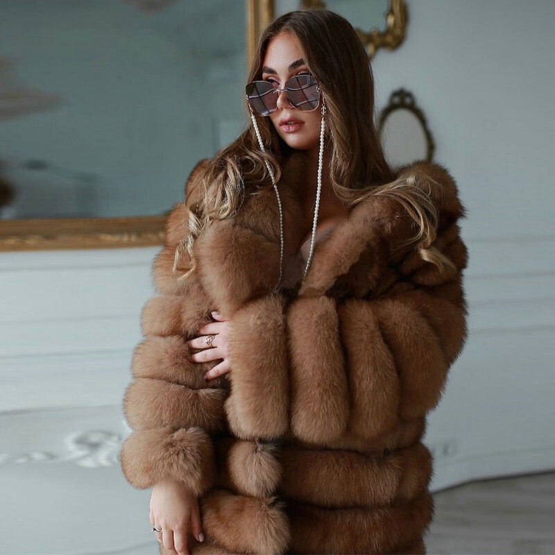 موضة طويلة معطف الفرو الحقيقي امرأة الشتاء جودة عالية 2021 جديد سميكة الدافئة الثعلب الفراء معاطف 90 سنتيمتر معطف الفرو الطبيعي طويل الإناث