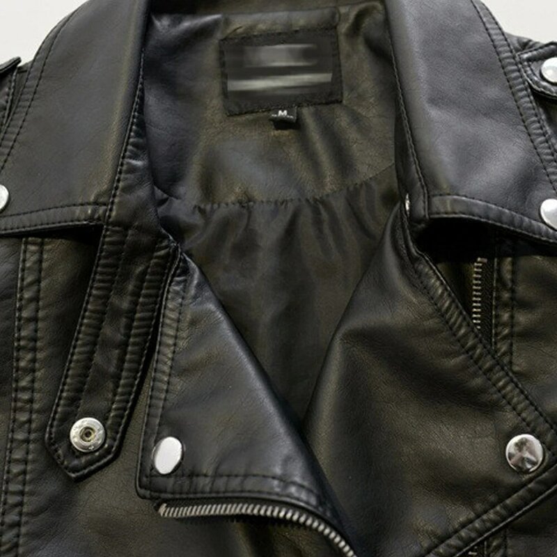 جديد أنثى 2022 تصميم جديد ربيع الخريف بولي Leather سترة جلدية فو معطف جلد ناعم سليم الأسود برشام سستة دراجة نارية جاكيتات