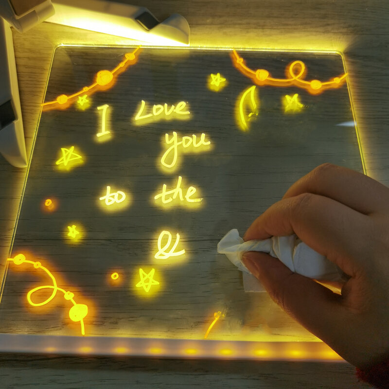 شخصية LED مصباح الاكريليك رسالة ملاحظة مجلس قابل للمسح USB للأطفال لوحة الرسم مصباح ليلي لغرفة النوم عيد ميلاد الاطفال هدية #5