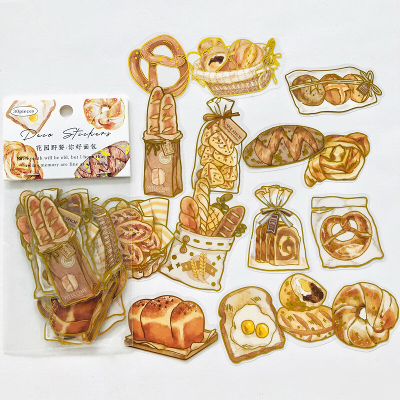 30 قطعة/الحزمة مرحبا! الخبز البلاستيكية الذهبي بريق ملصق مزخرفة حساب اليد أكياس المطبخ الديكور ملصقات للتسمية