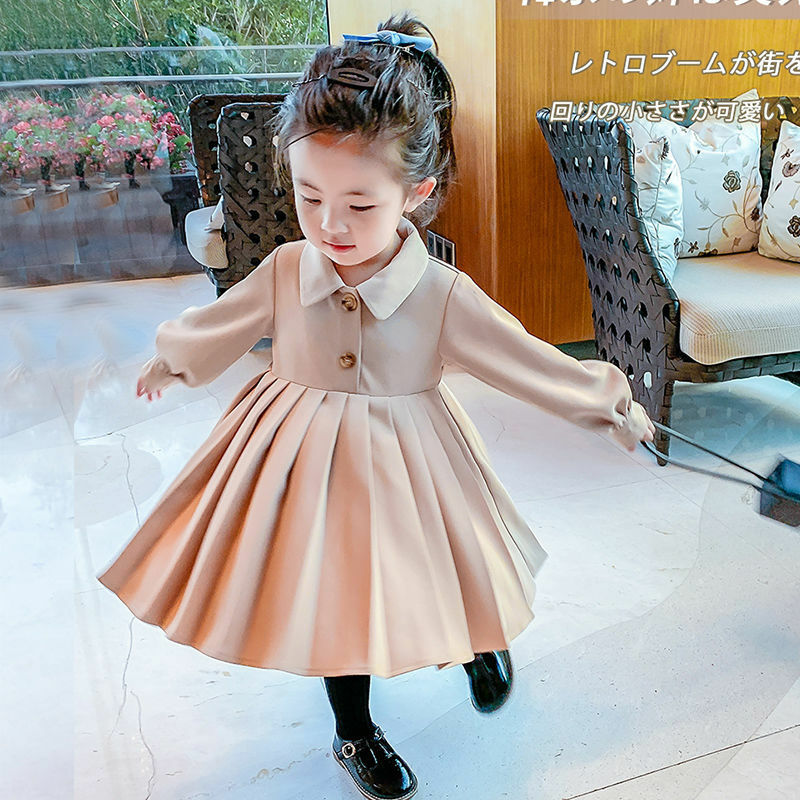 جديد ملابس الأطفال الفتيات ملابس الخريف منتصف طول فستان طفل الأطفال الأميرة فستان فتاة صغيرة فستان عصري