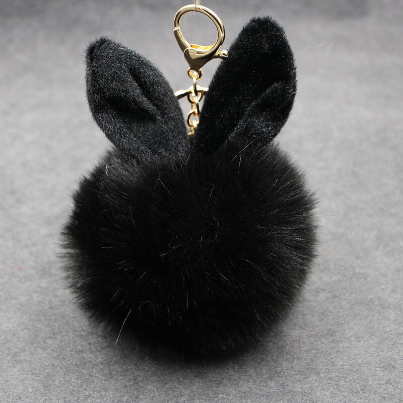 عالية الجودة رقيق فو الأرنب الأذن الفراء سلسلة مفاتيح على شكل كرة حامل Pompom الاصطناعي الأرنب الفراء المفاتيح النساء سيارة حقيبة يد كيرينغ