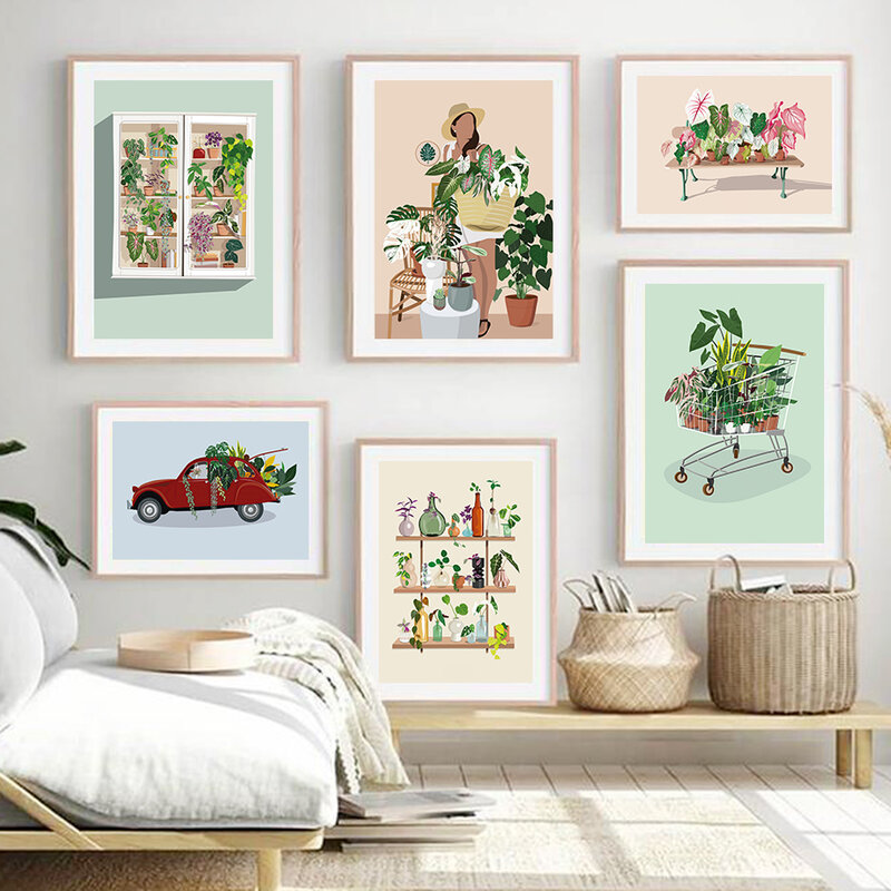مصنع سيدة تاجر الدفيئة شاحنة علم النبات الرسم على لوحات القماش الجدارية الشمال الملصقات و يطبع جدار صور لغرفة المعيشة ديكور
