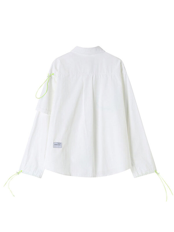 بلوزة نسائية أنيقة غير رسمية لعام 2022 Y2K قميص أبيض عصري بياقة متدلية للجنسين قميص كوري سادة بأكمام طويلة