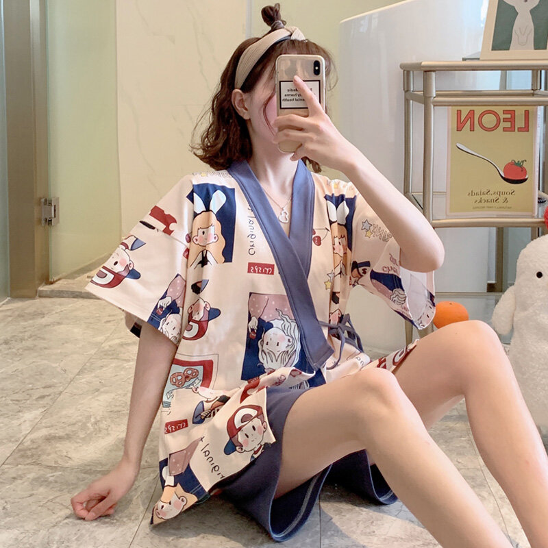 كيمونو منامة لطيف Kawaii اليابانية ملابس خاصة Homesuit الكرتون الصيف ملابس النوم القطن بيجامة 2021 موضة جديدة الدب طباعة Mujer
