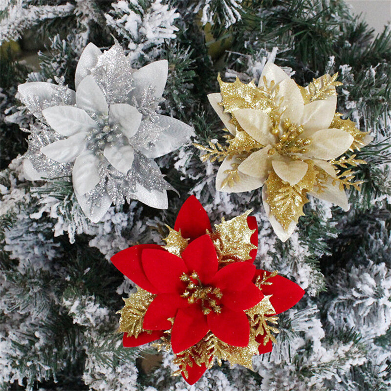 زينة عيد الميلاد زهرة زينة شجرة عيد الميلاد مجموعة 10 قطعة ورد صناعي جوفاء محاكاة زهرة عيد الميلاد لتقوم بها بنفسك عيد الميلاد