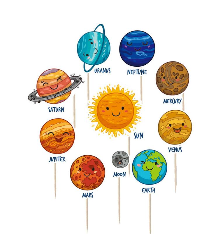 عيد ميلاد الاطفال الديكور النظام الشمسي ثمانية كوكب كب كيك القبعات العالية-مجموعة من 20