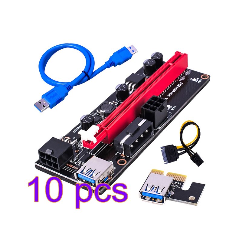 10 قطعة PCI-E pcie Riser 009 Express 1X 4x 8x 16x موسع PCI E USB Riser 009S ثنائي 6Pin بطاقة محول SATA 15pin لشركة BTC Miner