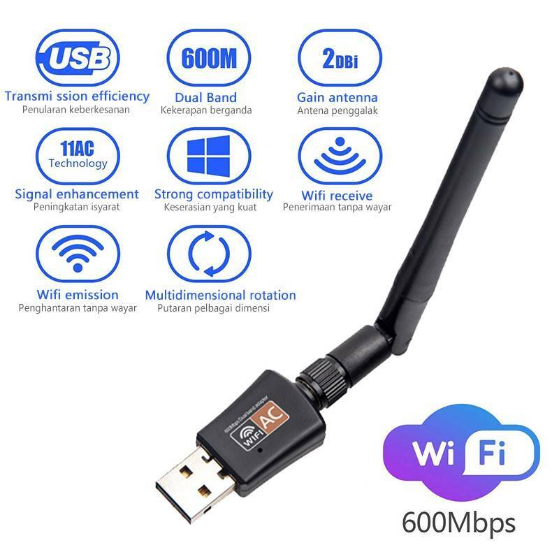 محول واي فاي USB صغير 600/150 Mbps 5.8GHz + 2.4GHz USB2.0 استقبال بطاقة الشبكة اللاسلكية Lan واي فاي هوائي عالي السرعة