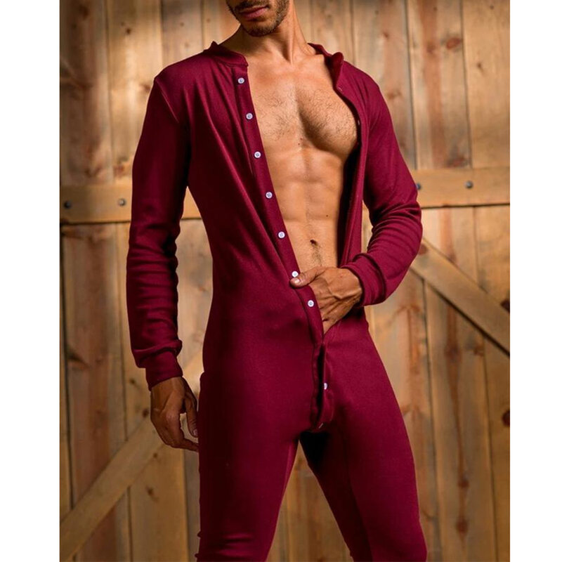 ملابس الرجال المنزلية الخريف ملابس الترفيه طويلة الذكور الترفيه نمط الياقة المستديرة طويلة الأكمام واحدة الصدر بذلة ملابس النوم مجموعة