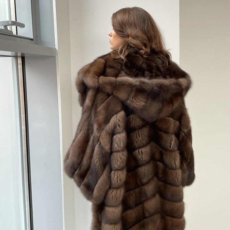 النساء طويل الثعلب الفراء معطف الطبيعية عالية الجودة الشتاء موضة حقيقية الثعلب الفراء معطف مع هود سميكة الدافئة الفراء الحقيقي معطف الفاخرة