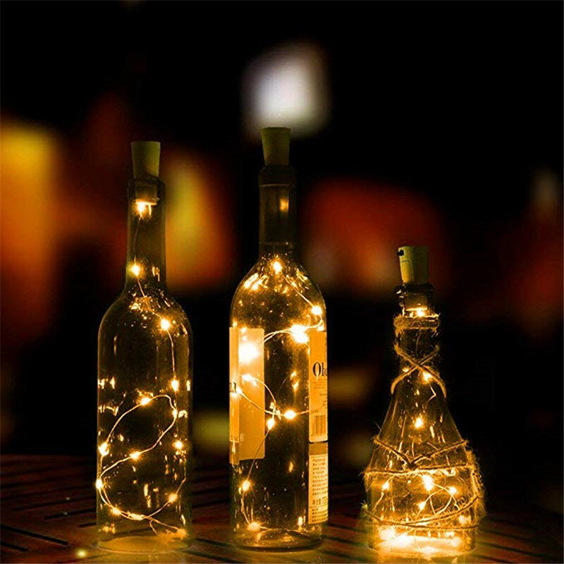 بطارية تعمل بالطاقة جارلاند زجاجة نبيذ أضواء مع الفلين 2 متر 20 LED الأسلاك النحاسية الملونة الجنية أسلاك إضاءة للأماكن الخارجية للديكور حفل زفاف