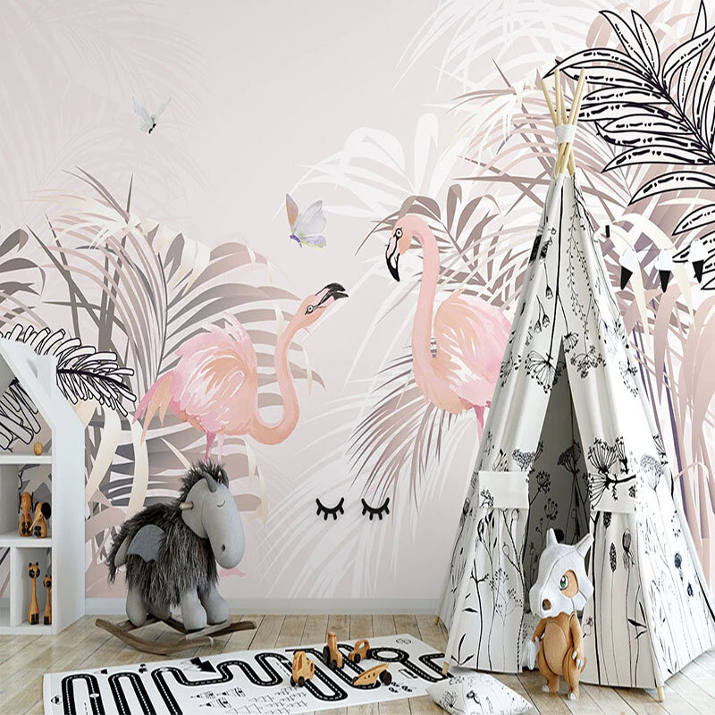 مخصص جدارية خلفية الحديثة مصنع النخيل شجرة الطيور رقة جدار اللوحة غرفة المعيشة الأطفال غرفة نوم خلفية جدار أوراق 3 D