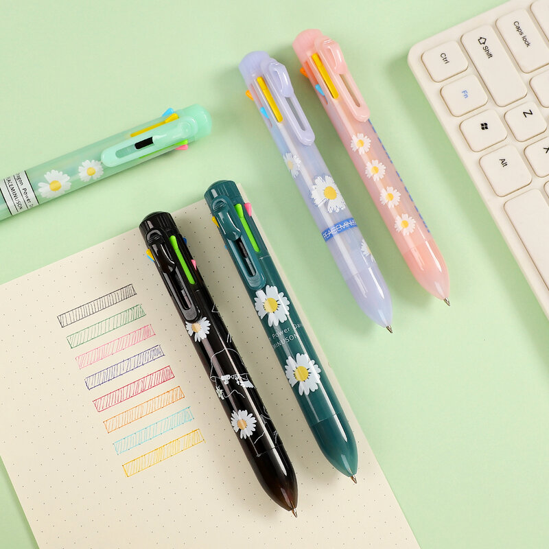 Kawaii 8 لون لطيف ديزي قلم حبر جاف سعة كبيرة مستقيم السائل القلم متعدد الوظائف القلم فتاة القلم مجلة أقلام