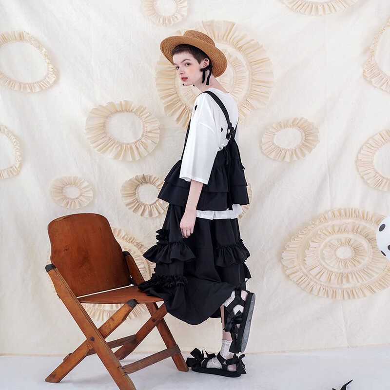 Imakokoni التصميم الأصلي اليابانية بلون خياطة فضفاضة طبقة مزدوجة البندول حزام لباس خارجي حبال الإناث 202910
