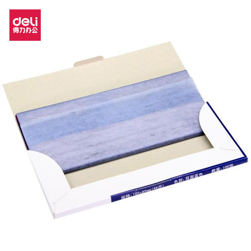 ورق نسخ أزرق Deli 9370 ، 48 مفتوح ، 185 × 85 مللي متر ، 100 ورقة/صندوق ، ورق أزرق