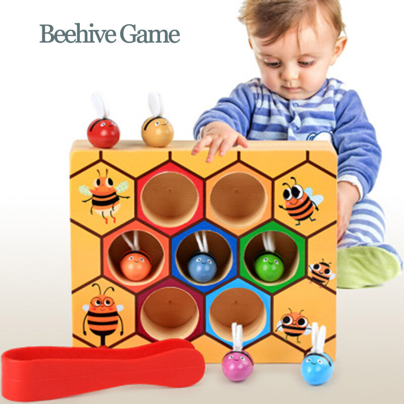 خشبية العسل لعبة لعبة الأطفال التعرف على اللون ألعاب خشبية لاختبار الذكاء الطفل فائدة الحكمة الاطفال انتزاع النحل Kawaii اللعب