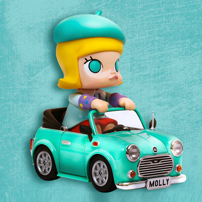 البوب مارت مولي النعناع سيارة سيارة تمثال لطيف Kawaii فينيل سيارات لعبة لجمع شحن مجاني