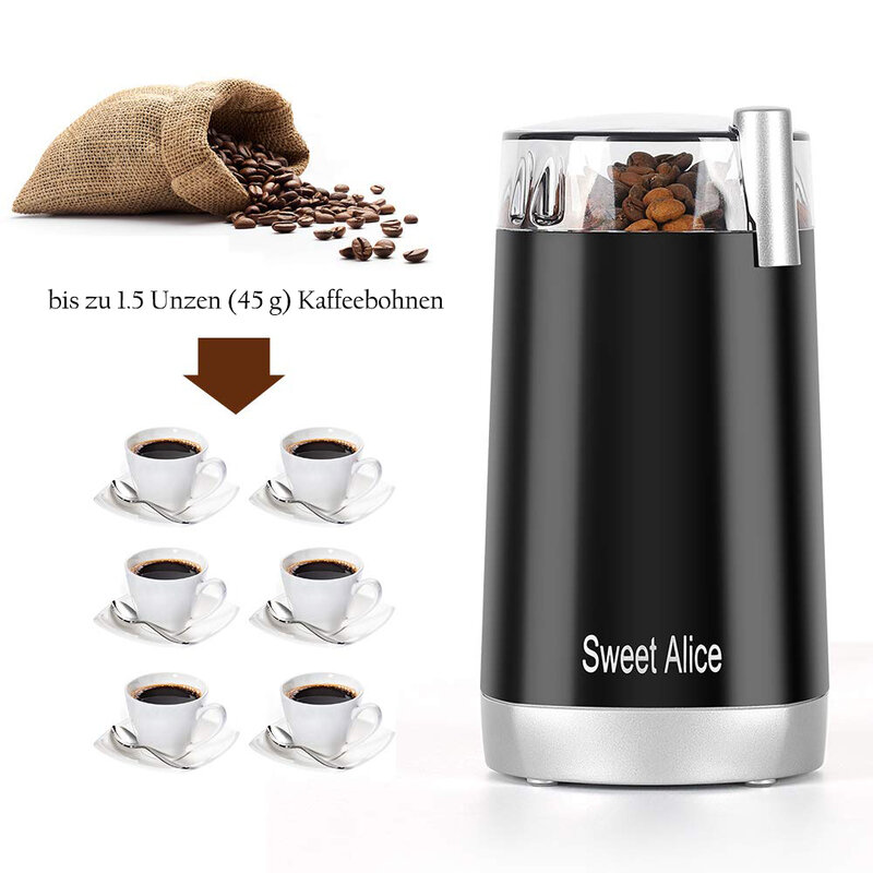مطحنة قهوة كهربائية صامتة من Alice ، فولاذ مقاوم للصدأ ، للتوابل ، الأعشاب ، المكسرات ، الحبوب