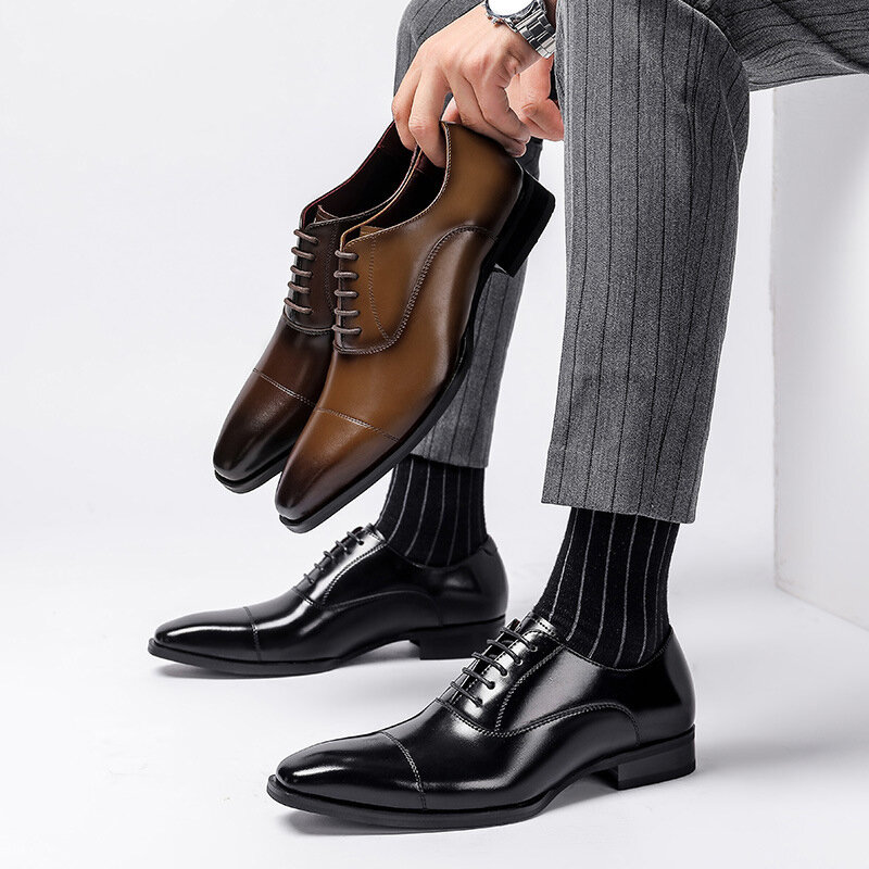 أكسفورد العريس فستان رسمي مكتب أفضل حذاء رجالي جلد طبيعي أسود الأصلي أحذية مصممين الأعمال عادية