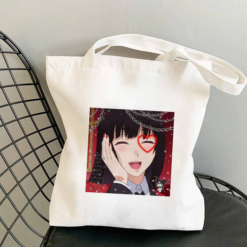 Harajuku أنيمي Kakegurui المتسوق حقيبة قماش حمل حقيبة حقائب مدرسية فتاة عادية قابلة للطي حقائب كتف عالية السعة