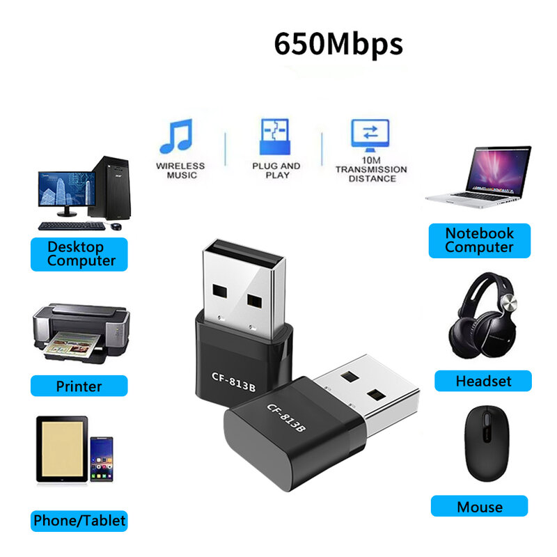 جديد 650Mbps واي فاي لاسلكي صغير محول Bluetooth4.2 USB ثنائي النطاق بطاقة الشبكة RTL8821CU 2.4 + 5.8G أسود واي فاي محول التيار المتناوب للكمبيوتر