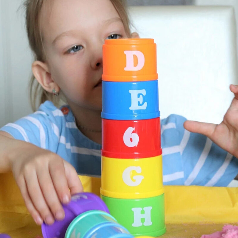 9 قطعة التراص كأس لعب الطفل كوب بلاستك مع أرقام الحروف تعلم النشاط التعشيش كأس لعبة ملونة لعبة للأطفال طفل