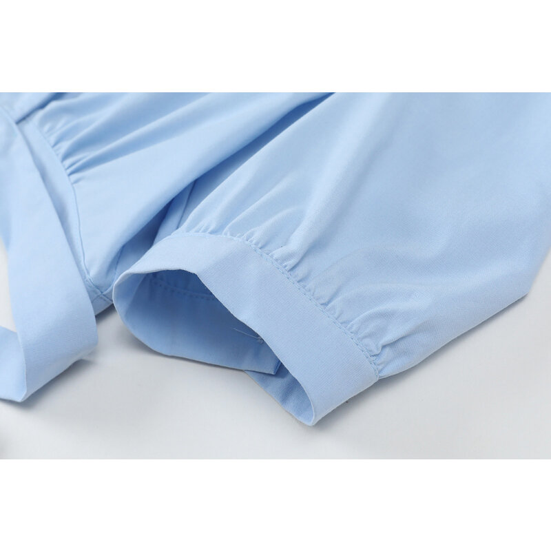 موضة الصيف قصيرة الأكمام قميص المرأة الكورية تصميم الأزرق السرة يتعرض البنطال القصير عادية 2021 جديد E-girl مثير بلوزة بلوزات