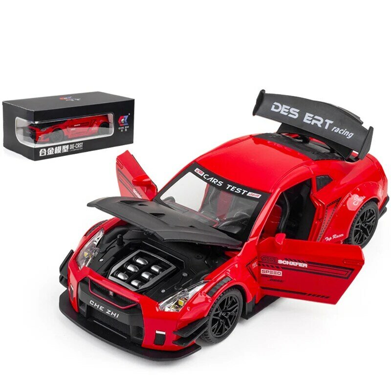 1:24 نيسان GTR الرياضة سيارة محاكاة سبيكة سيارة دييكاست سباق رودستر نموذج مجموعة الديكور للأطفال لعبة مجسمة هدية الاطفال