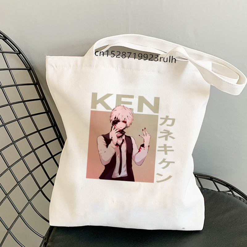 طوكيو الغول اليابانية أنيمي الظلام الكرتون حقيبة يد مضحك Harajuku Kaneki كين العين مطبوعة كول حقيبة تسوق حقائب سعة كبيرة