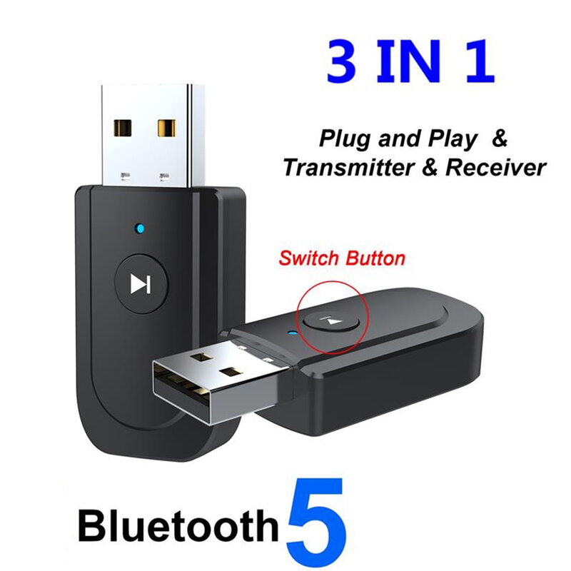 3 In1 USB سماعة لاسلكية تعمل بالبلوتوث-متوافق محول 5.0 جهاز الإرسال لأجهزة الكمبيوتر التلفزيون سماعة محول بلوتوث متوافق استقبال