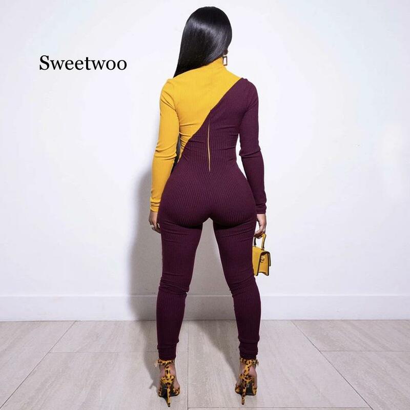 SWEETWOO-جمبسوت بأكمام طويلة مع سحاب مخطط ، رقبة عالية ، قابل للتمدد ، ملابس الشارع ، مجموعة خريف 2020