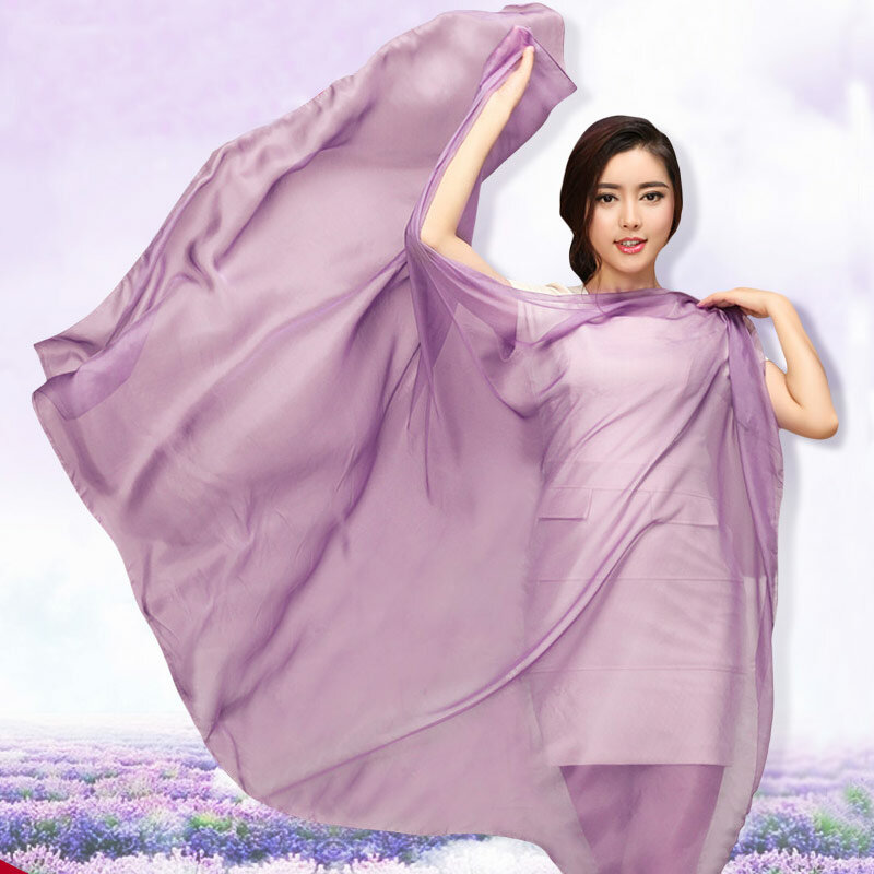 وشاح حرير شيفون حريري طبيعي للنساء ، وشاح طويل ، لون سادة ، شالات حجاب ، 180 × 110 سم ، 100%