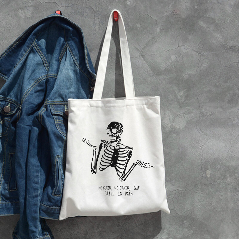 القوطية الجمجمة رسالة حقيبة قطن مطبوعة اليابانية الكرتون الإناث حقيبة عادية Harajuku الظلام حقيبة تسوق حقيبة كتف سعة كبيرة #3