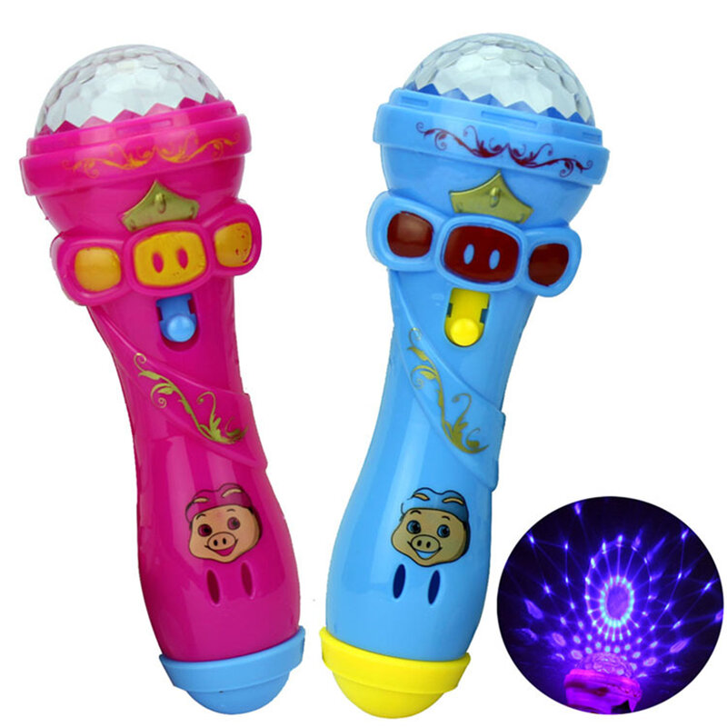1 قطعة الاطفال LED وامض الغناء كاريوكي ميكروفون خنزير لعبة السماء النجوم الإسقاط الكرة ضوء الاطفال عصا سحرية مضحك هدية