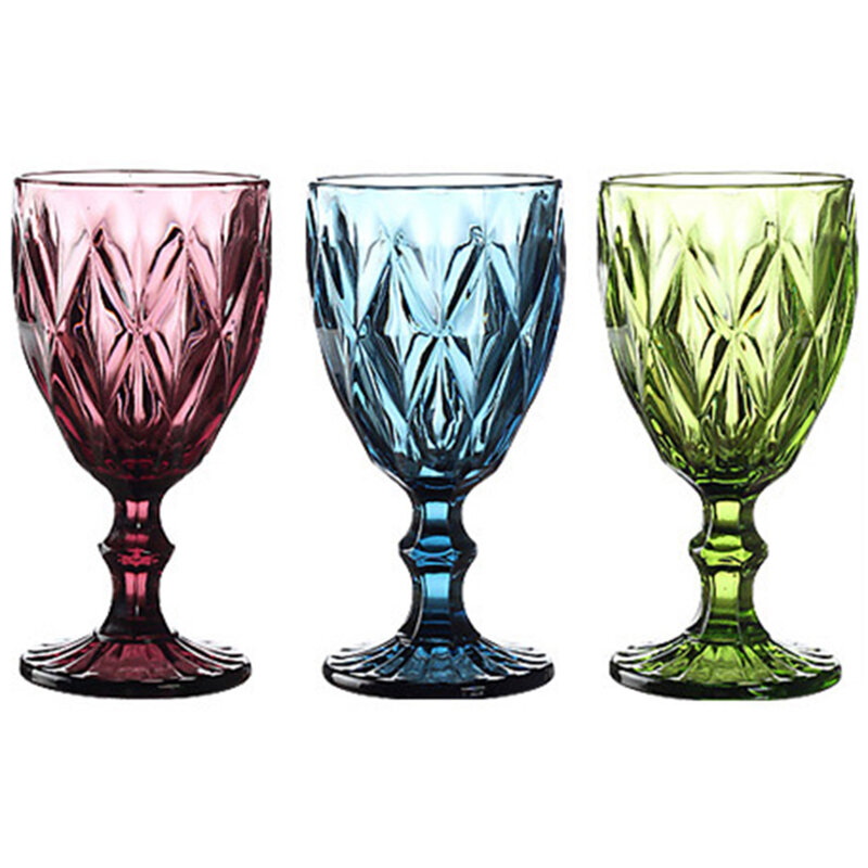 النبيذ الزجاج مجموعة من 3 الملونة كأس 8oz 240 مللي خمر نمط تنقش الزجاج كؤوس للحزب الزفاف الأزرق الأحمر الأخضر شفافة