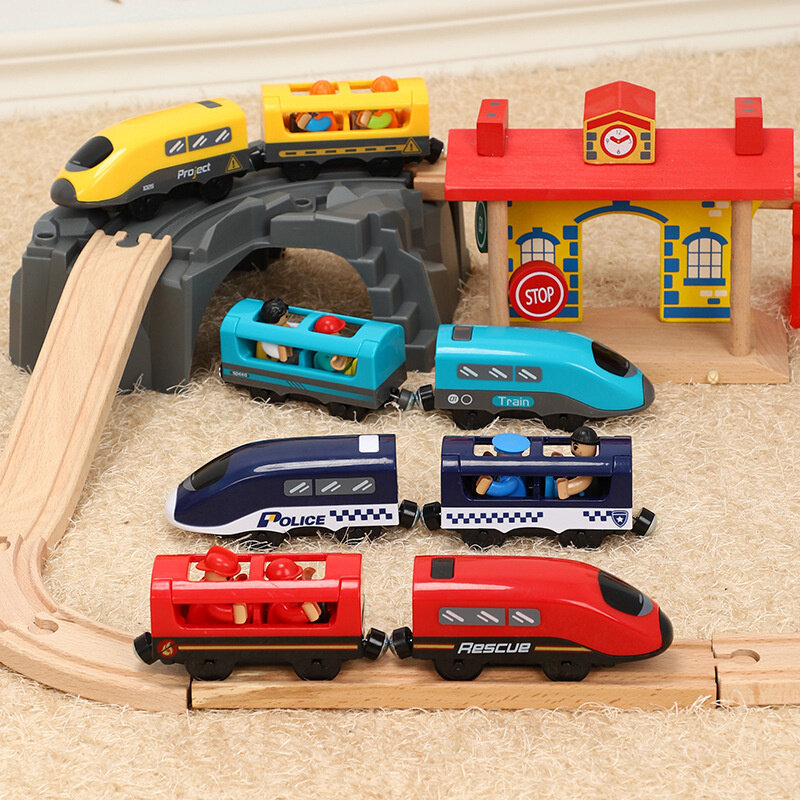 بطارية تعمل عمل قاطرة السكك الحديدية ألعاب قطار اتصال مغناطيسي المغناطيس قطار صالح للعلامة التجارية المسارات الخشبية اللعب